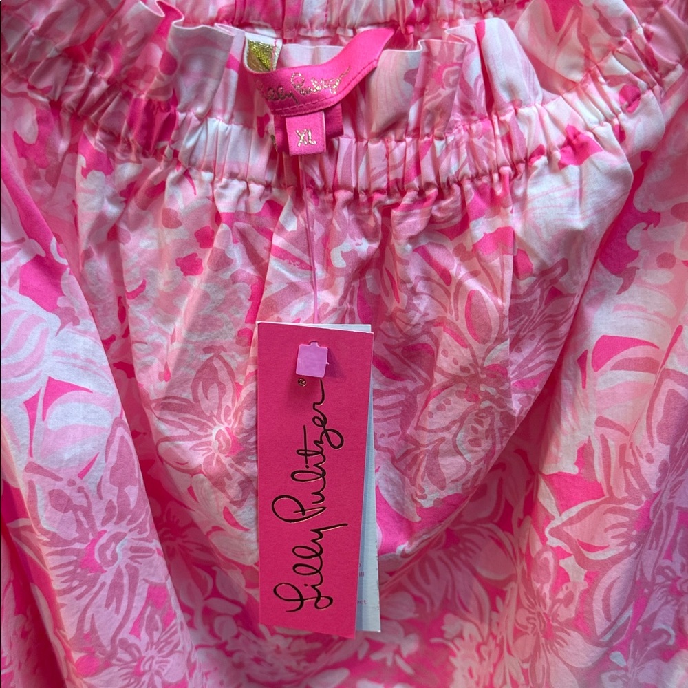 Lilly Pulitzer NWT Pink Floral Off-Shoulder Shirt with cuff bow detail - Picture 2 of 7